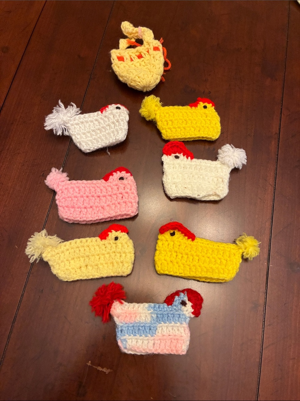 Handmade Crocheted Chicken Motif Set - Pastel & Bright Colors